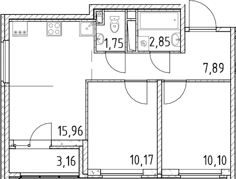 2-комнатная квартира 48.72 м², 10/18 эт., ЖК «Город Первых»